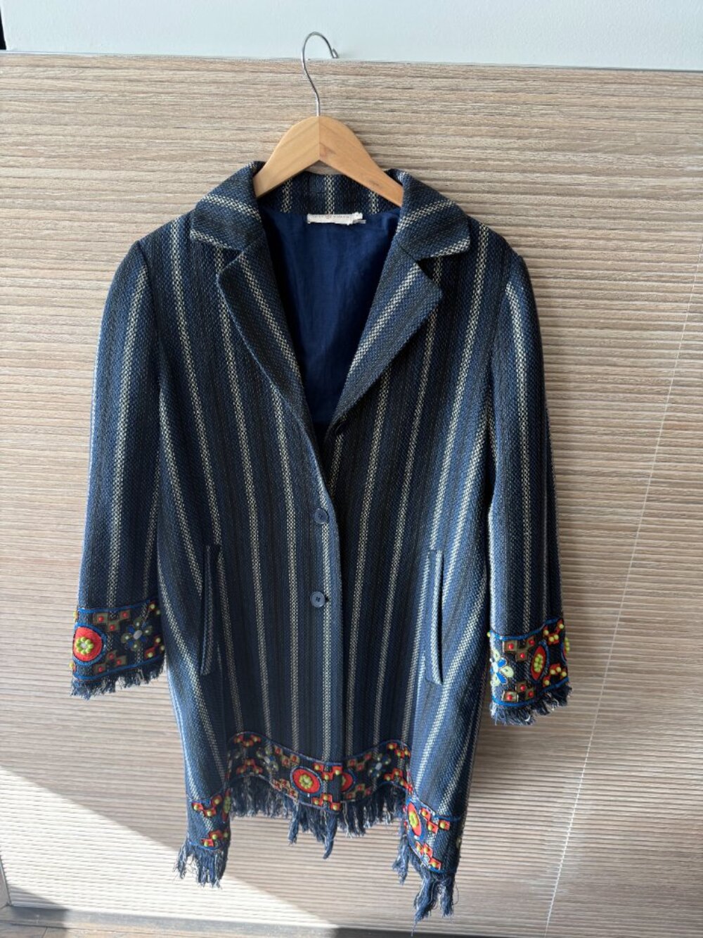 Tory Burch Luna striped woven coat embellished with beads, sequins, and fringe - Picture 2 of 5